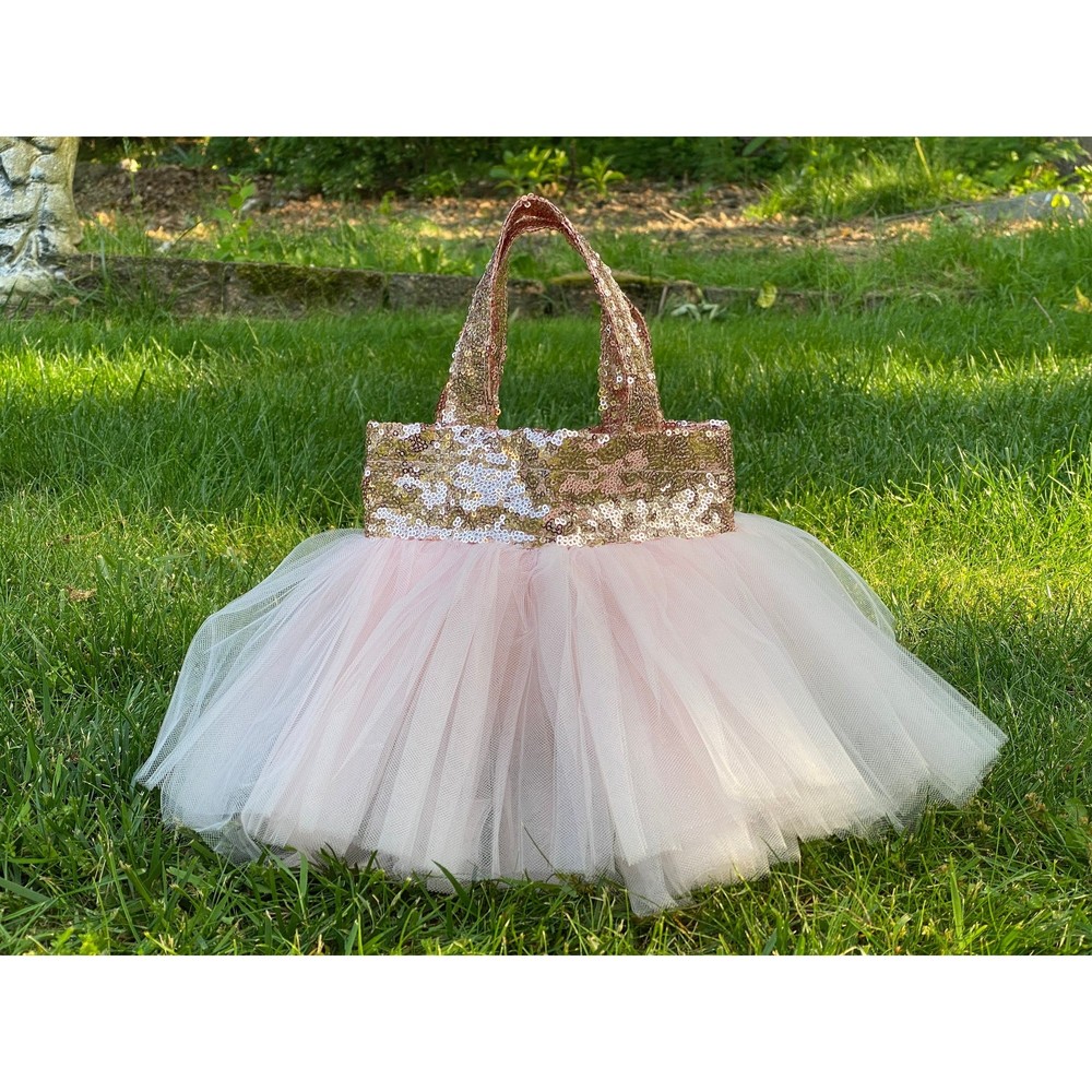 Rose Gold Sequin Tote Bag, Flower Girl Bag, Ballet Tutu Tote, Ballerina Bag